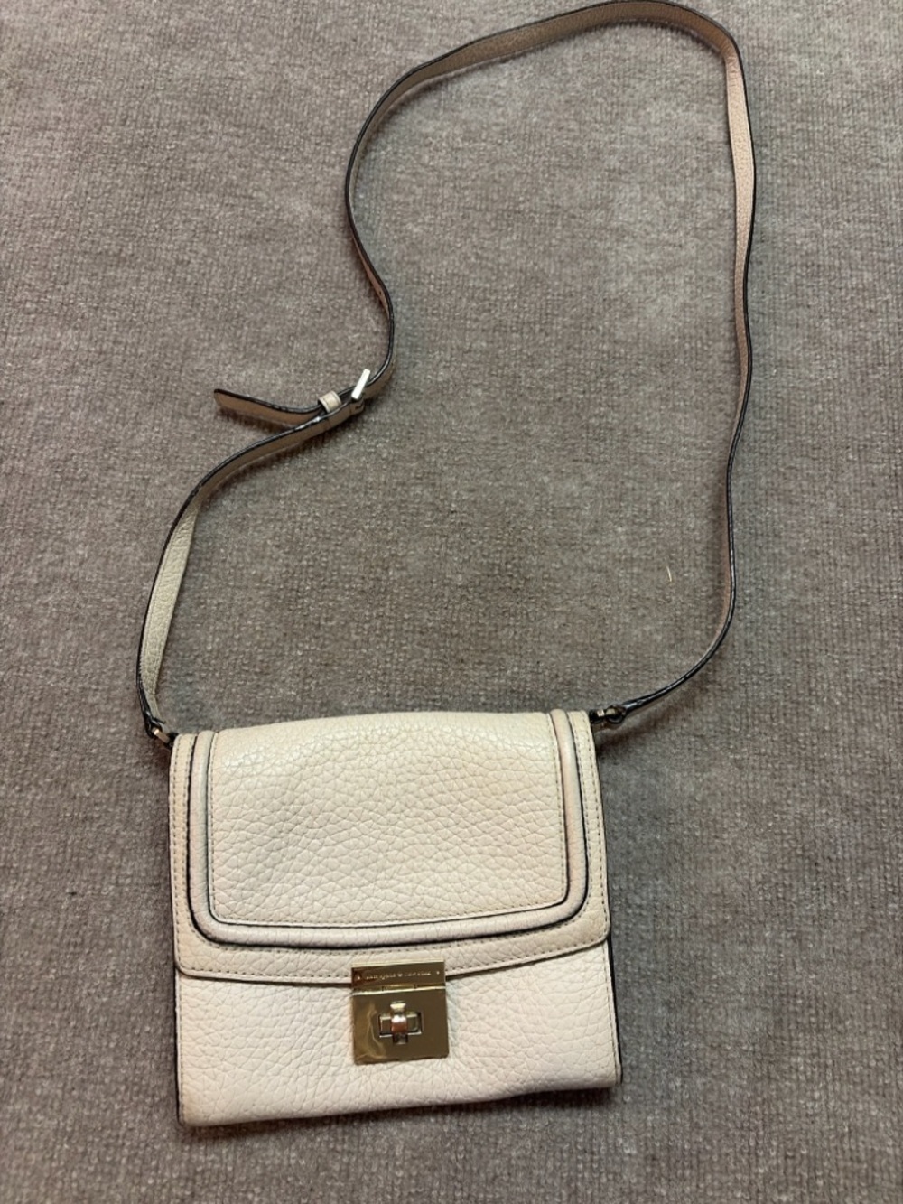Kate Spade New York Cream Pebbled Leather Crossbody Bag Gold Turn Lock